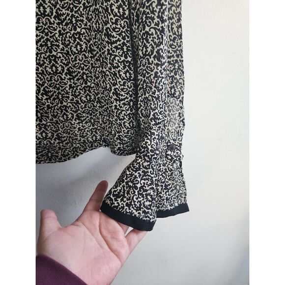 Linda Allard x Ellen Tracy Black w/Brown Floral 100% Silk Button Up Blouse sz 8 - Picture 4 of 8